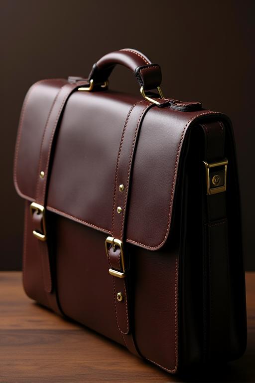 Ventiquattrore classica in pelle marrone scuro con fibbie in ottone.